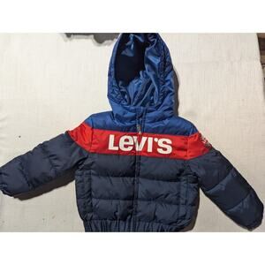 Levi Strauss & Co boys Logo puffer coat Sz 2T hooded parka winter blue red navy